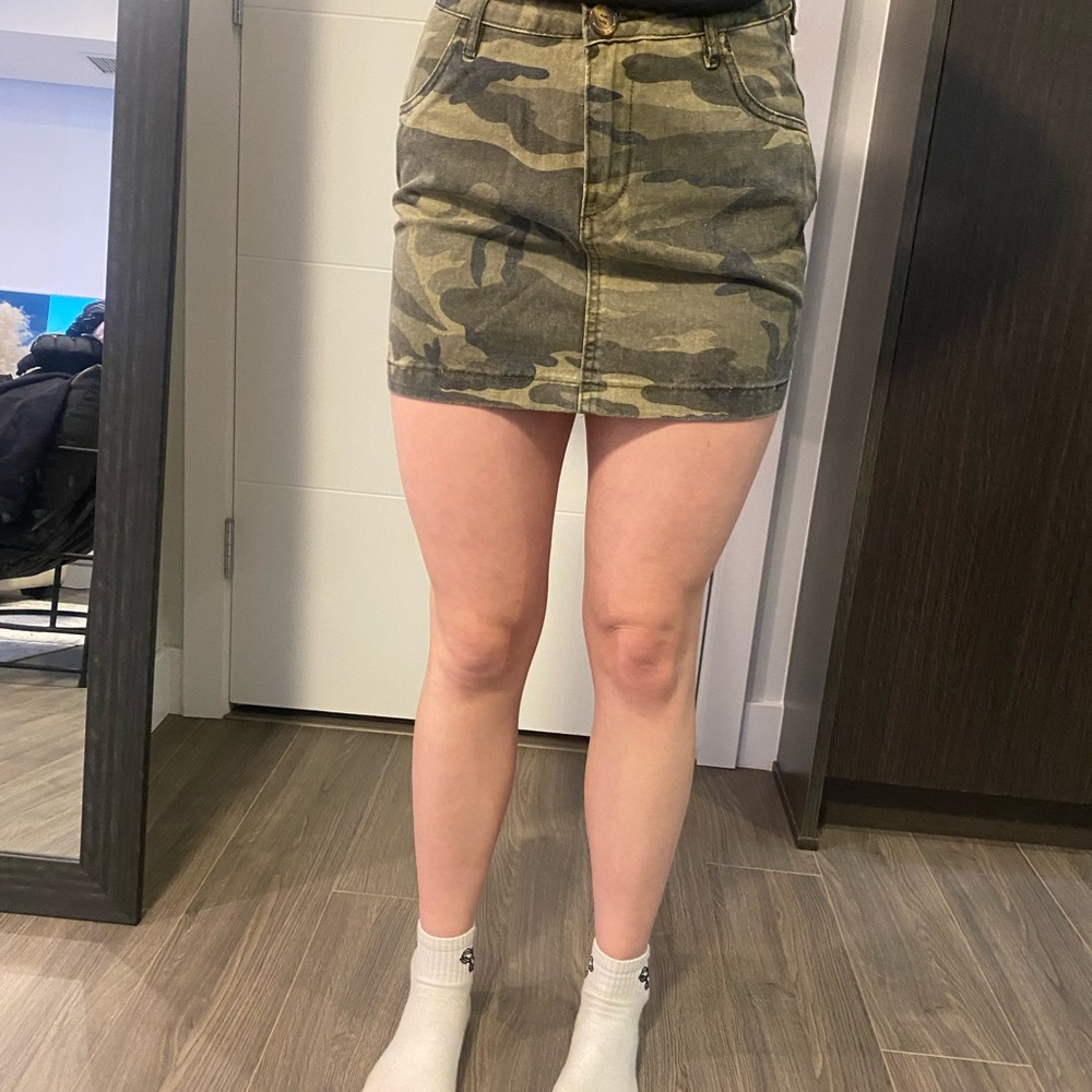 Line Denim Jean Camo Skirt